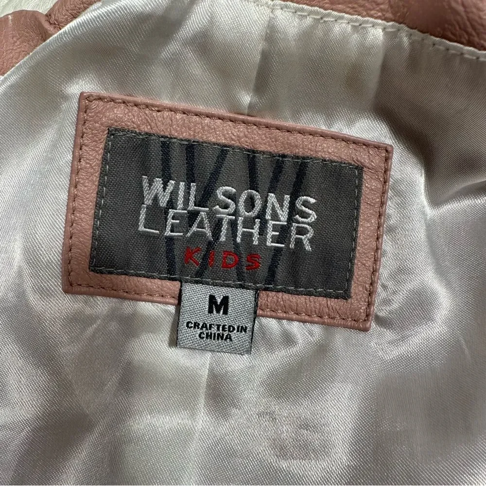 Rare Wilsons Leather Kids Studded LeatherJacket Size M Pink With Star Y2K Style